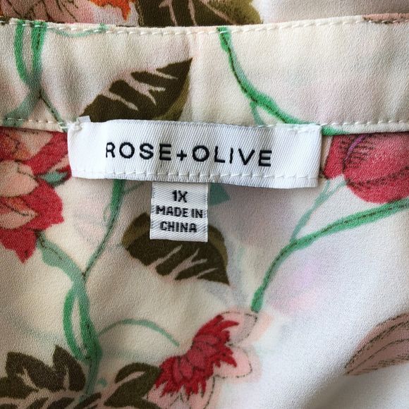 Rose + Olive Women's Peasant Blouse Plus 1X Floral Boho Pleated Chiffon 3/4 Slv - Picture 3 of 9